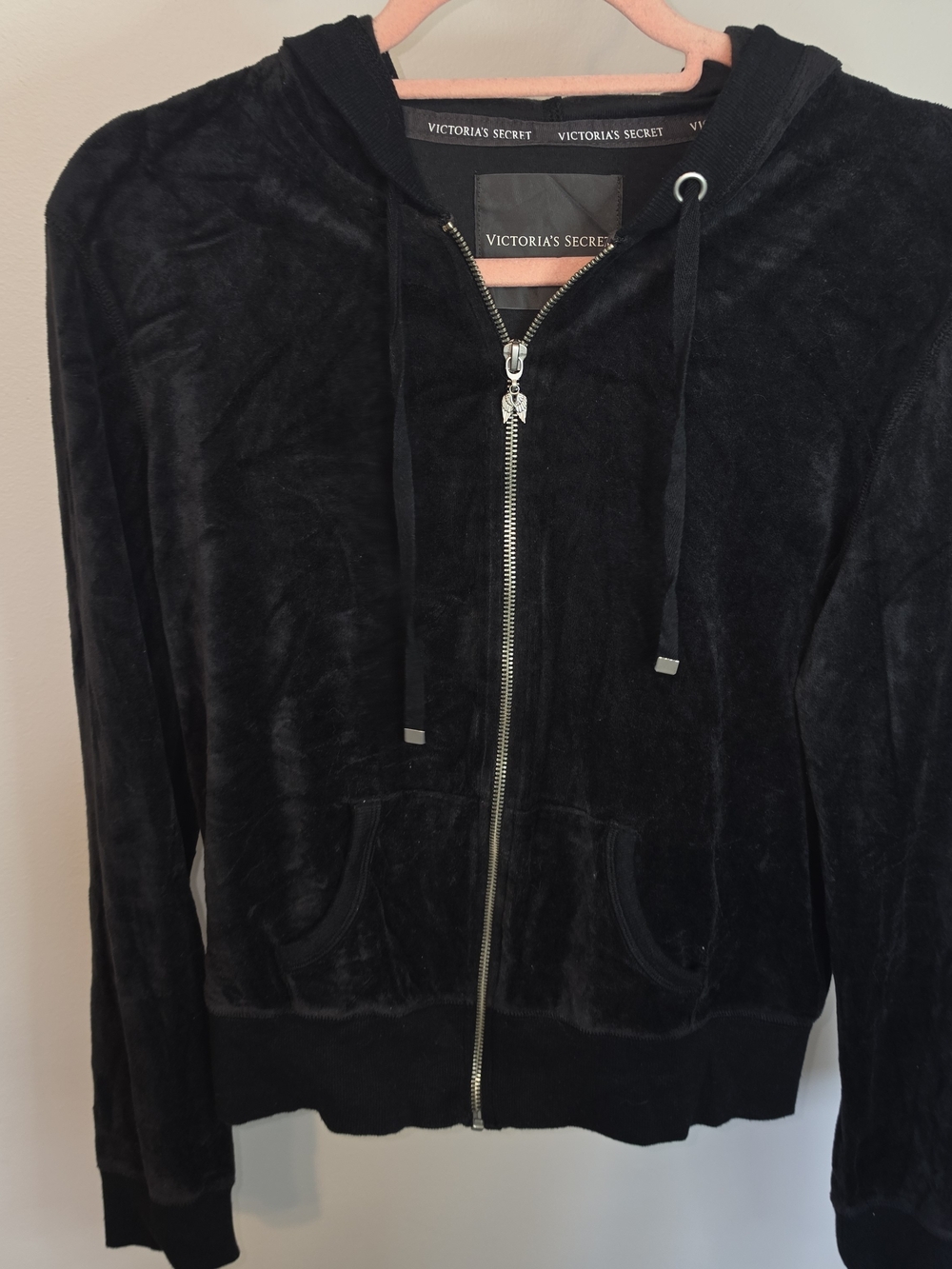 Victoria's Secret Black Velour Zip-Up Hoodie